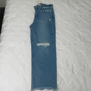 Just black denim; vintage distressed denim straight jeans; size 29